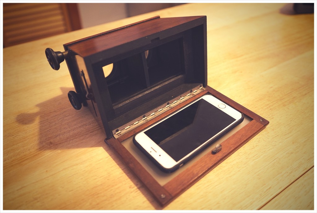 Fitting an iPhone in an old Brewster Stereoscope