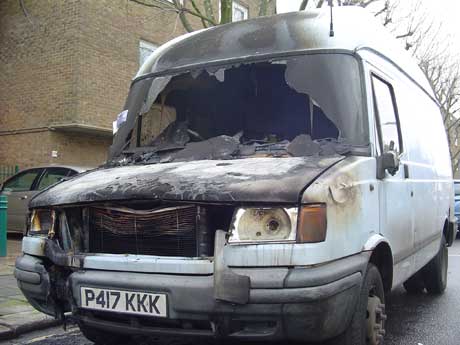 Burned out van gets parking ticket